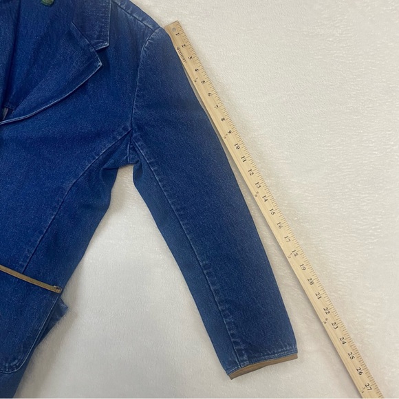 Vintage Orvis Denim Jean Chore Jacket Blazer Leather Elbow Patch Womens Size 8 - Picture 10 of 10